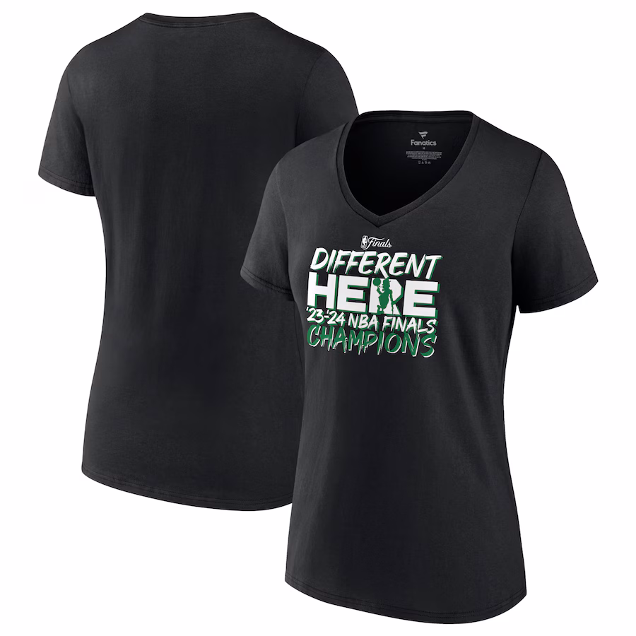 Women's Boston Celtics Fanatics Black 2024 NBA Finals Champions Pump Fake Hometown Originals V-Neck T-Shirt