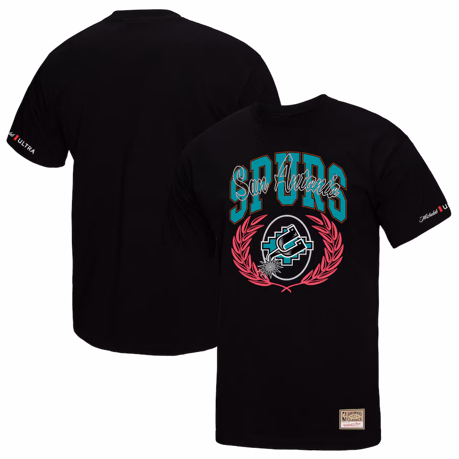 Men's San Antonio Spurs Mitchell & Ness Black NBA x Michelob Ultra Rewind II T-Shirt