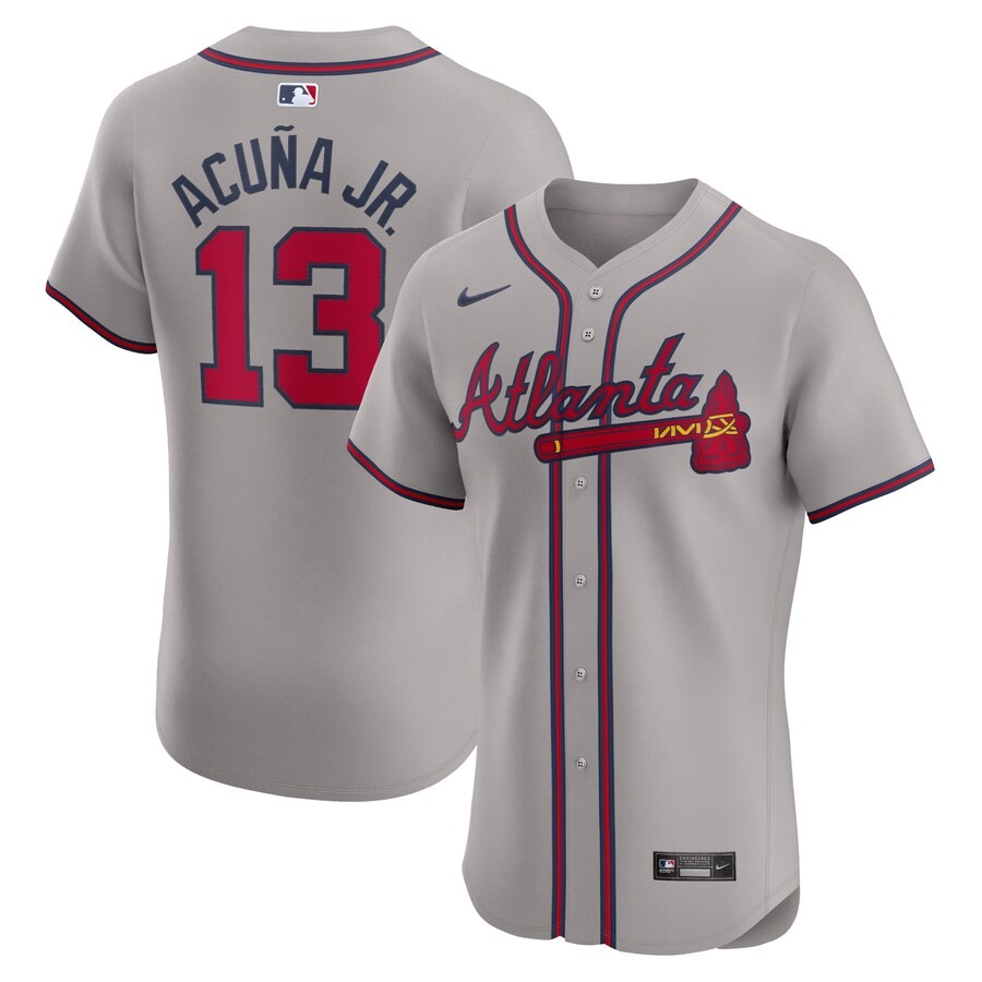Men's Atlanta Braves Ronald Acuña Jr. Nike Gray Road Elite Player Jersey