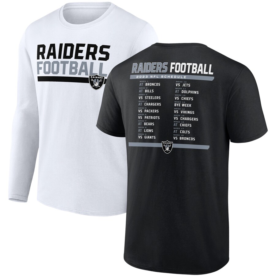 Men's Las Vegas Raiders Fanatics Black/White Two-Pack 2023 Schedule T-Shirt Combo Set