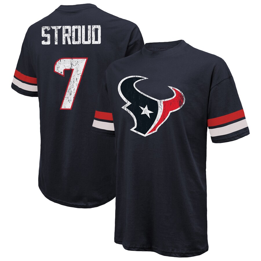 Men's Houston Texans C.J. Stroud Majestic Threads Navy Oversized Name & Number T-Shirt