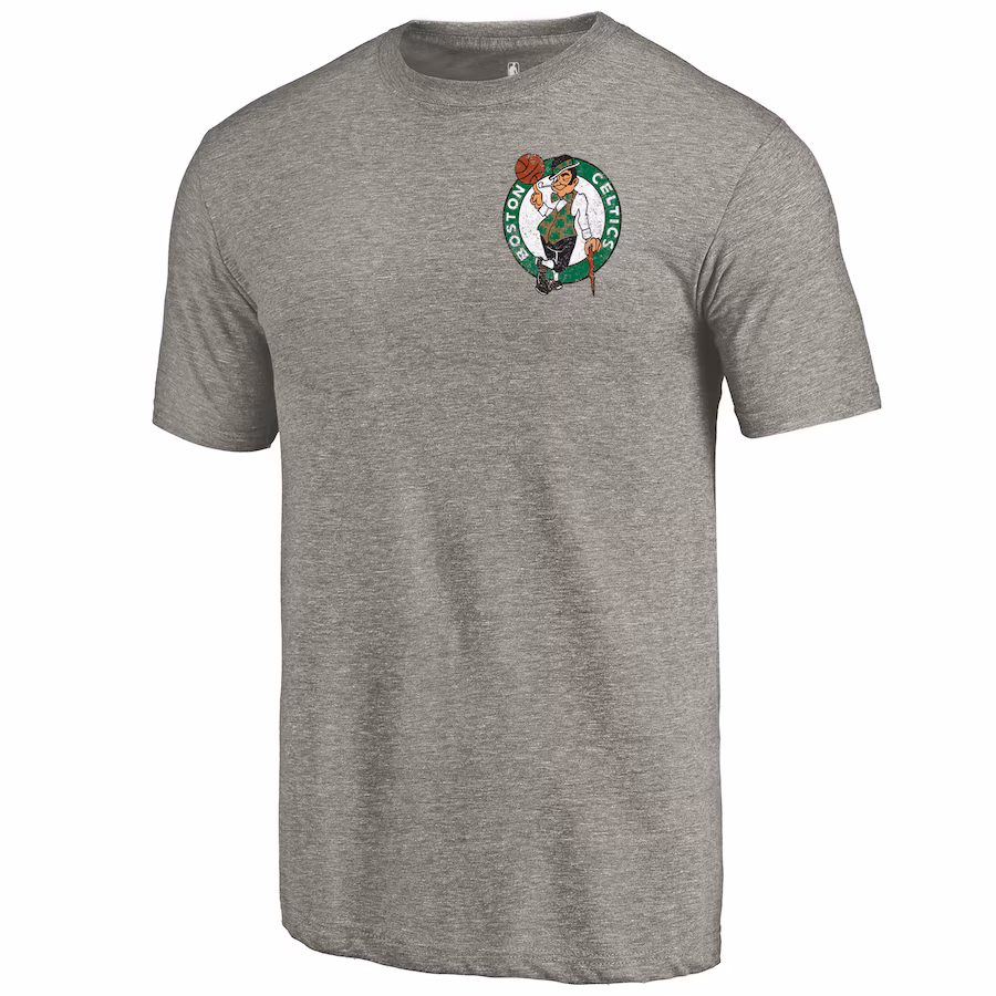 Men's Boston Celtics Gray Primary Logo Left Chest Distressed Tri-Blend T-Shirt
