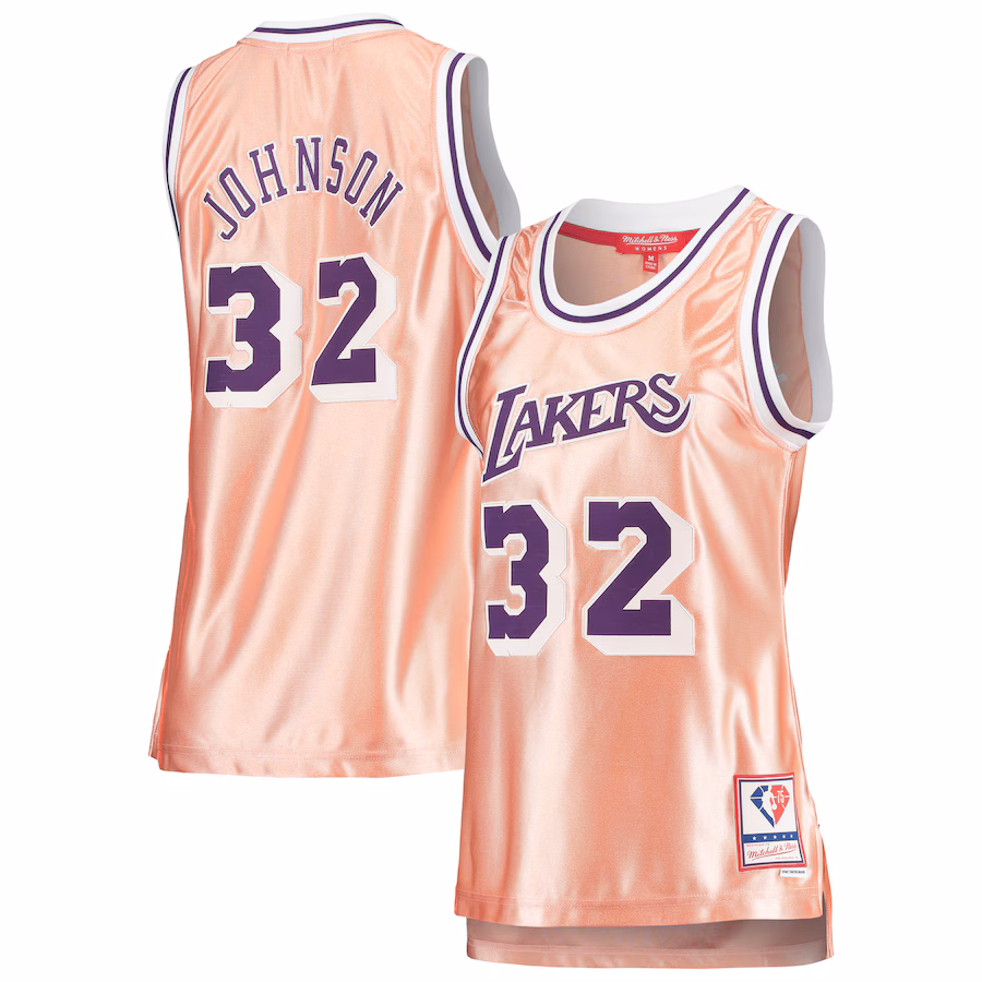 Women's Los Angeles Lakers Magic Johnson Mitchell & Ness Pink 75th Anniversary Rose Gold 1984 Swingman Jersey