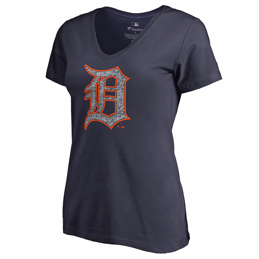 Women's Detroit Tigers Navy Static Logo V-Neck T-Shirt