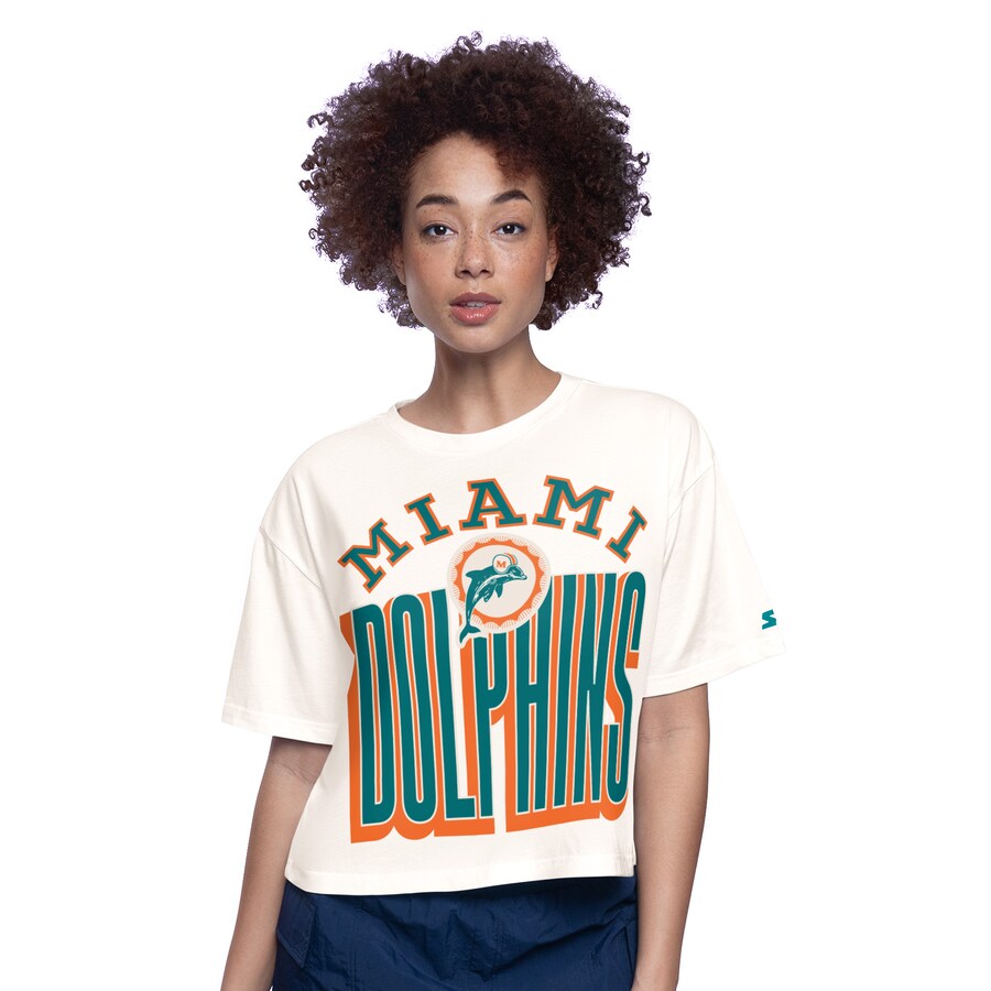 Women's Miami Dolphins  Starter White Throwback Play the Ball Boxy Cropped T-Shirt