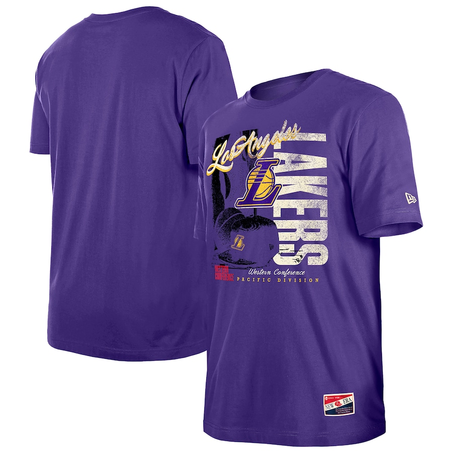 Men's Los Angeles Lakers  New Era Purple Distressed Throwback Vintage Color Pack T-Shirt