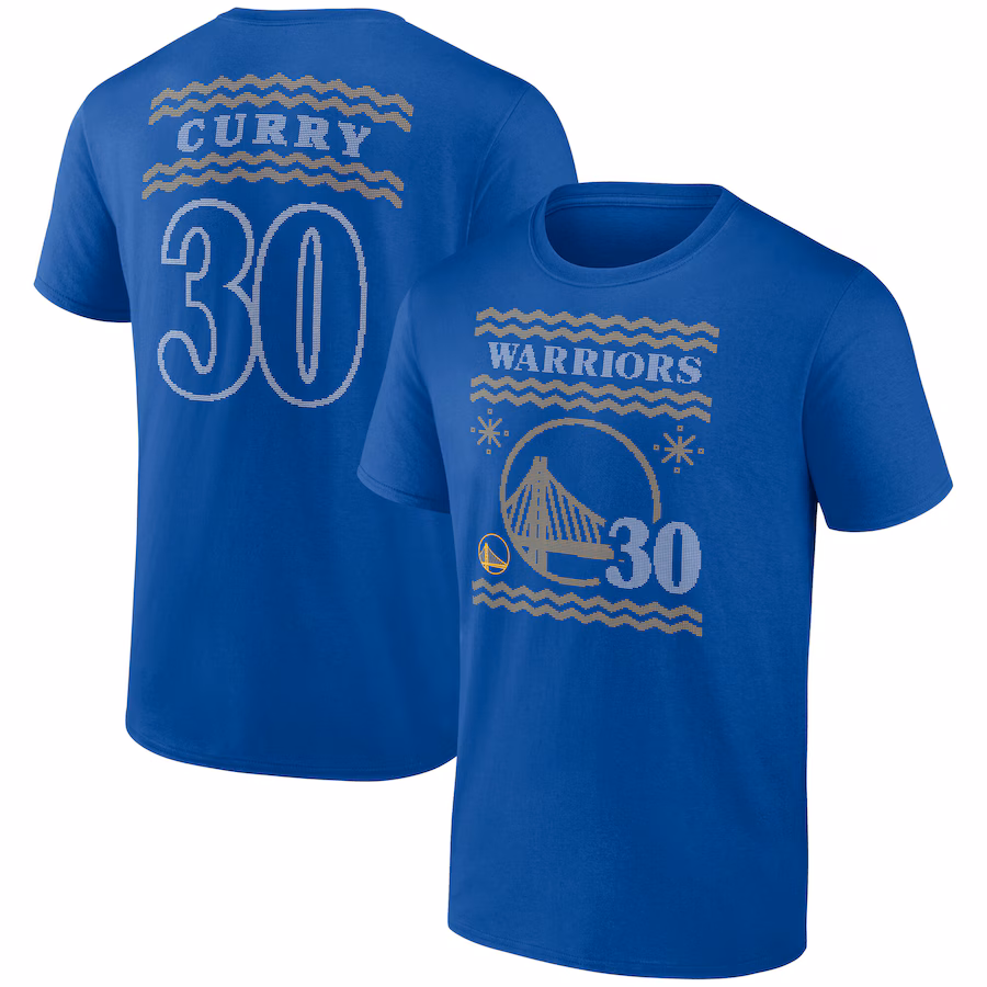 Men's Golden State Warriors Stephen Curry Royal Ugly Sweater Name & Number T-Shirt