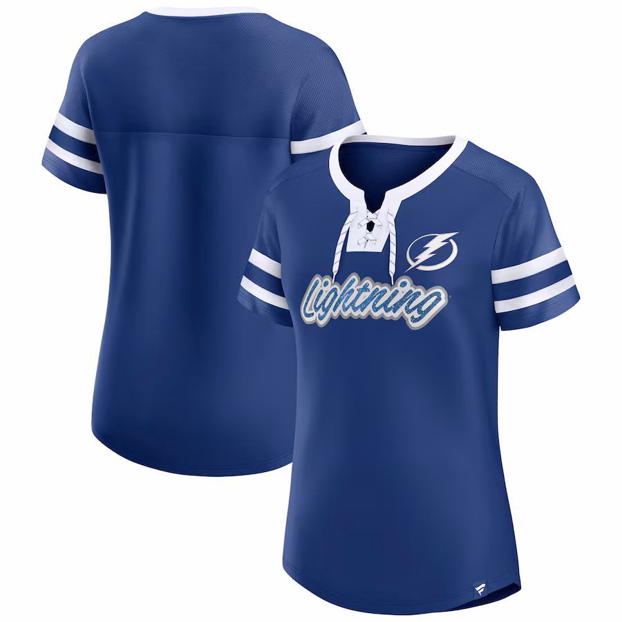 Women's Tampa Bay Lightning Fanatics Blue Iconic Athena Lace-Up T-Shirt