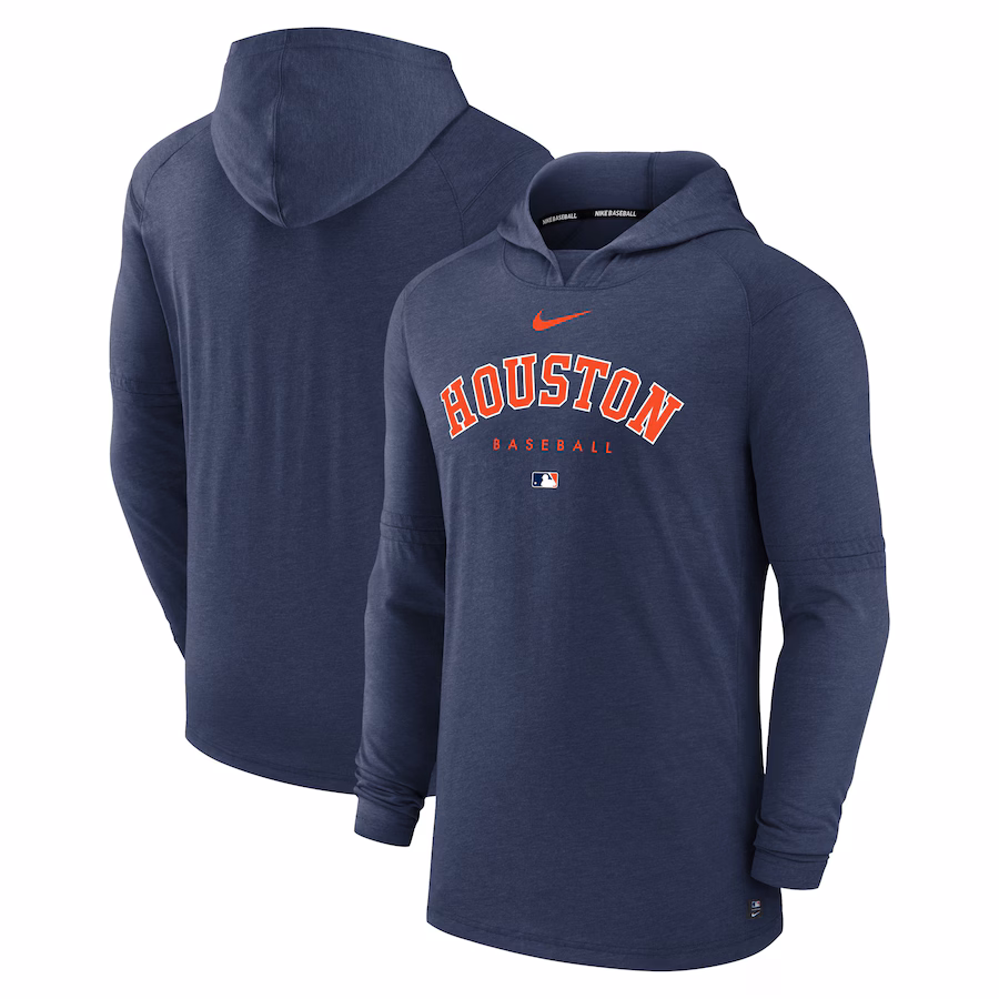 Men's Houston Astros Nike Heather Navy Authentic Collection Early Work Tri-Blend Performance Pullover Hoodie