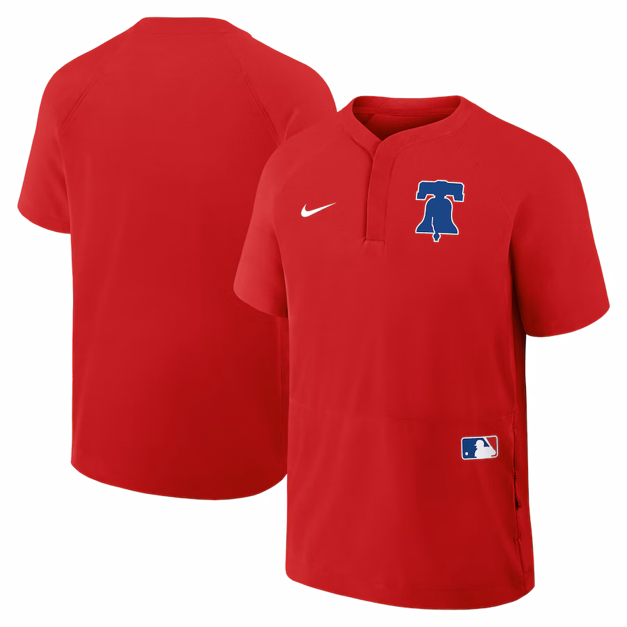 Men's Philadelphia Phillies Nike Red Authentic Collection Raglan Short Sleeve Windshirt