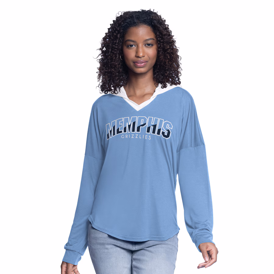 Women's Memphis Grizzlies G-III 4Her by Carl Banks Light Blue Bench Player Oversized Long Sleeve Hooded Top