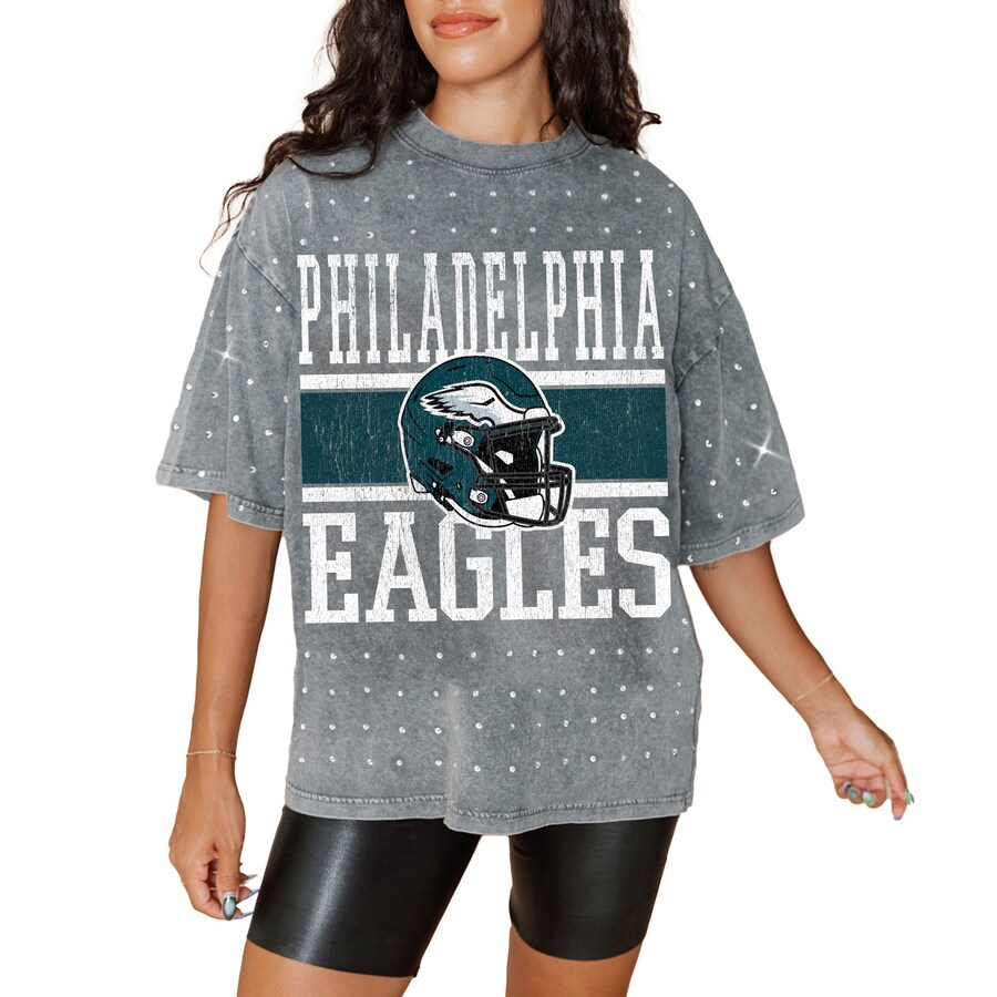 Women's Philadelphia Eagles Gameday Couture Gray Oversized Mini Rhinestone Classic T-Shirt