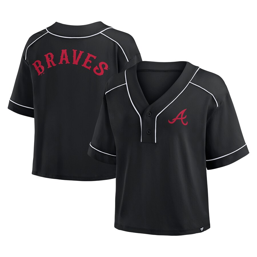 Women's Atlanta Braves Fanatics Black Oversized Champ Game Cropped V-Neck T-Shirt