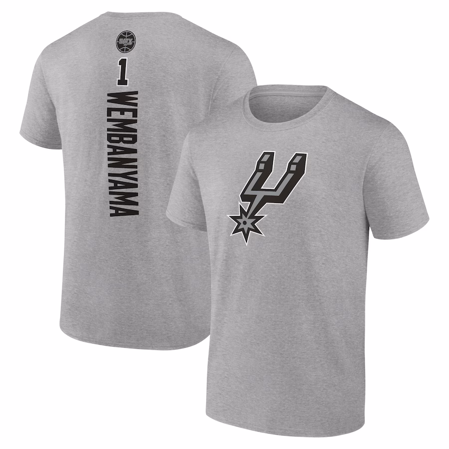 Men's San Antonio Spurs Victor Wembanyama Heather Gray Playmaker Name & Number T-Shirt