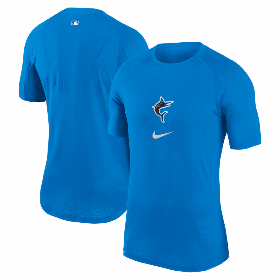 Men's Miami Marlins Nike Blue City Connect Performance Raglan Base Layer Top