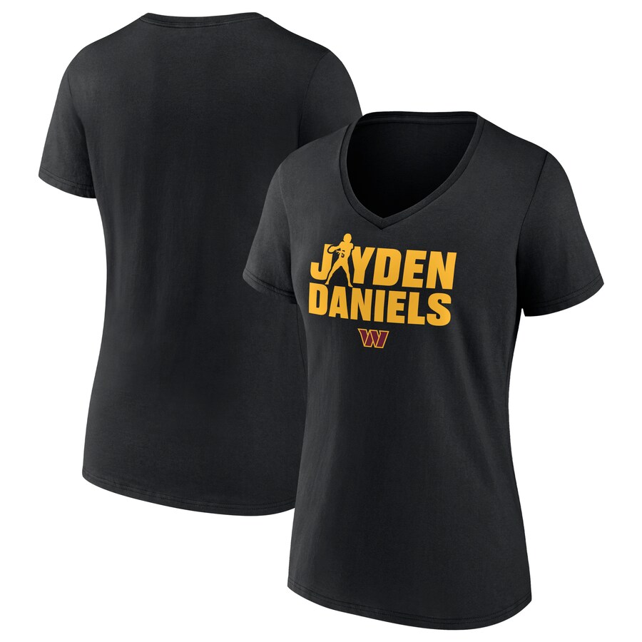 Women's Washington Commanders Jayden Daniels Black Play Motion T-Shirt