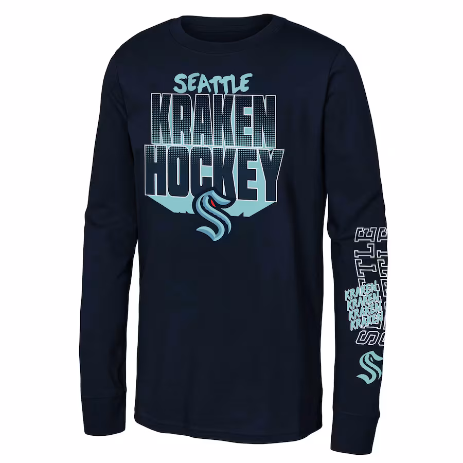 Youth Seattle Kraken Deep Sea Blue Standout Long Sleeve T-Shirt