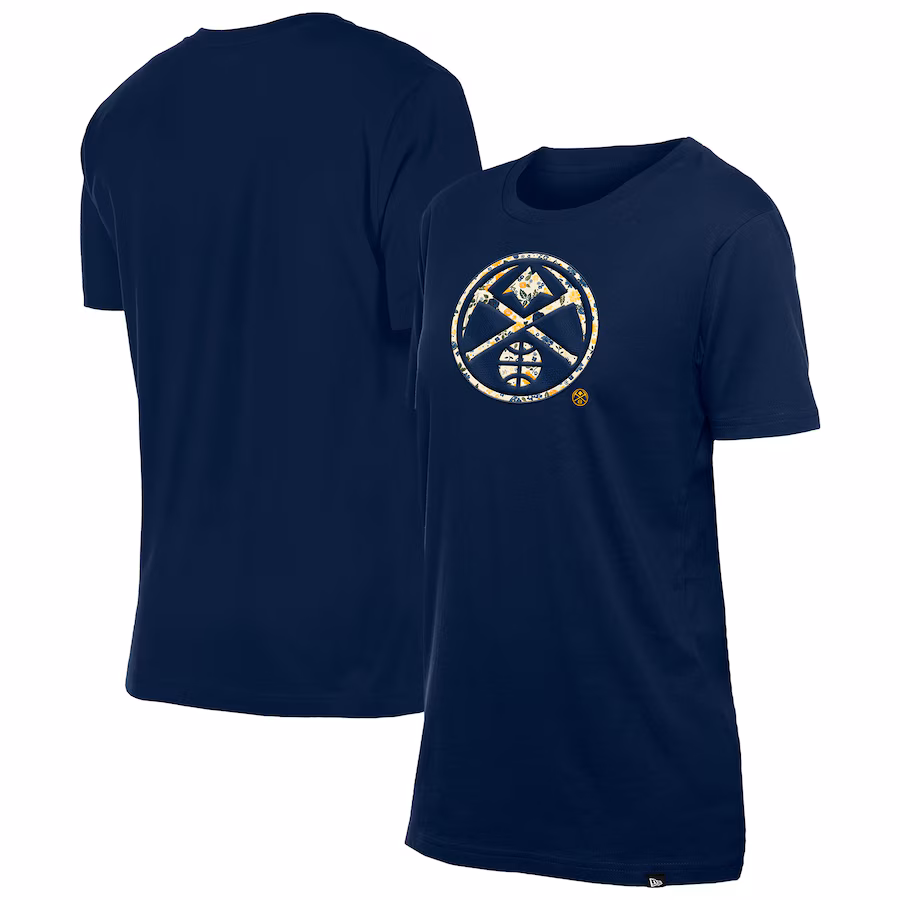 Women's Denver Nuggets New Era Navy Glam Game Flower T-Shirt