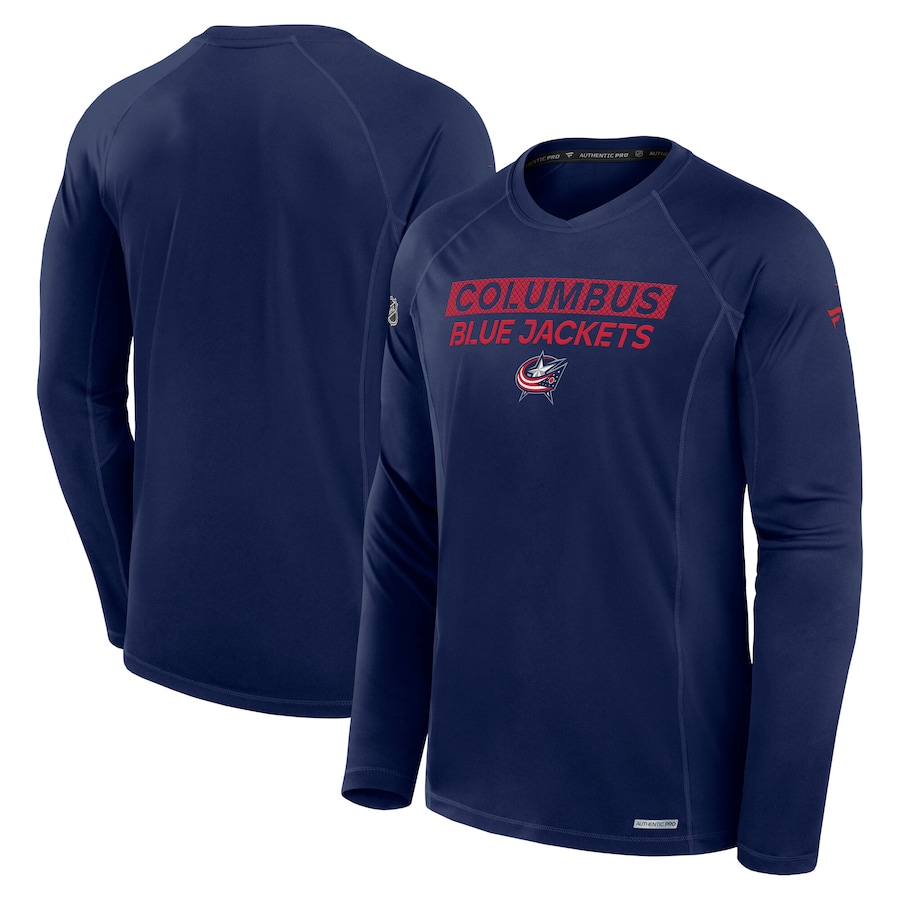Men's Columbus Blue Jackets Fanatics Navy Authentic Pro Rink Tech Long Sleeve T-Shirt