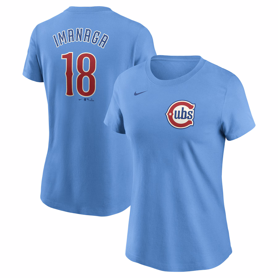 Women's Chicago Cubs Shōta Imanaga Nike Baby Blue Fuse Name & Number T-Shirt