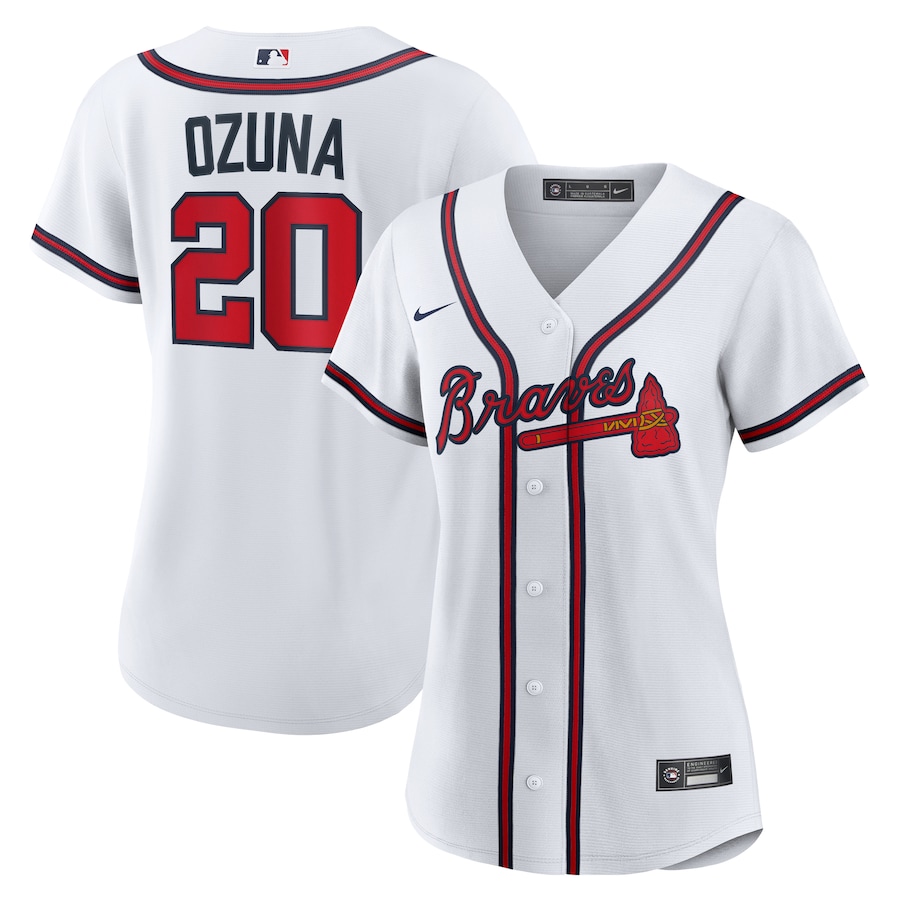 Women's Atlanta Braves Marcell Ozuna Nike White Home Replica Jersey
