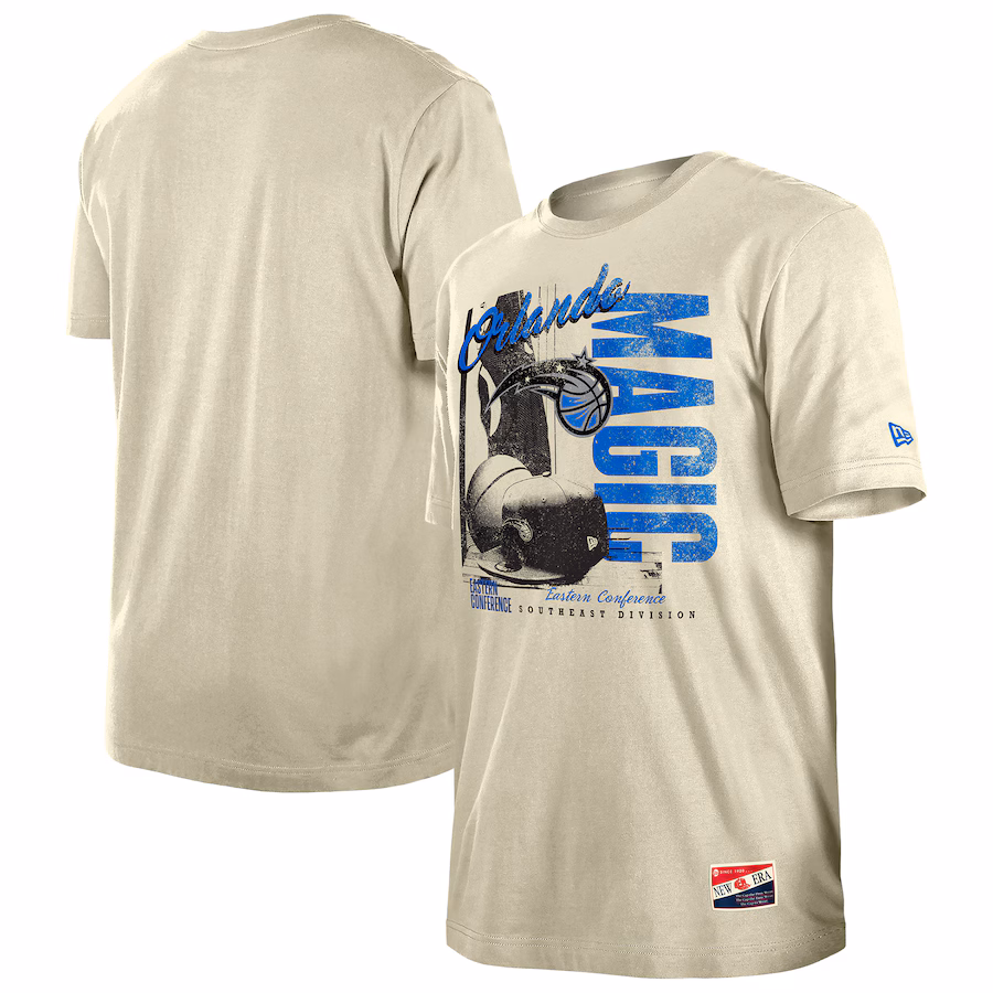 Men's Orlando Magic  New Era Cream Distressed Throwback Vintage Color Pack T-Shirt