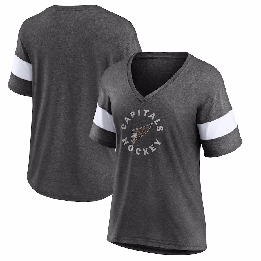 Women's Washington Capitals Fanatics Heather Charcoal Special Edition 2.0 Ring The Alarm V-Neck T-Shirt