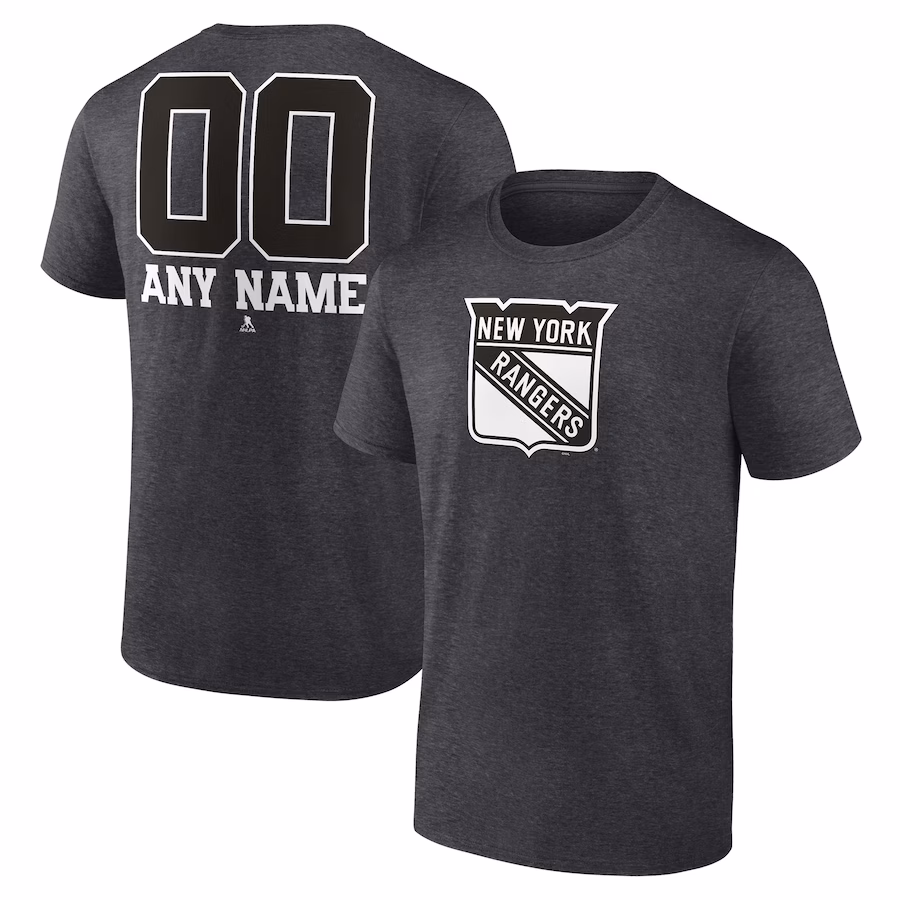 Men's New York Rangers Charcoal Monochrome Personalized Name & Number T-Shirt