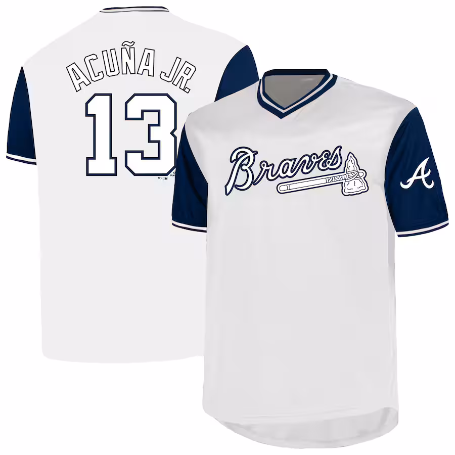 Men's Atlanta Braves Ronald Acuña Jr. Profile White Big & Tall Name & Number Birdeye V-Neck T-Shirt