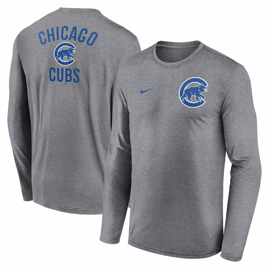 Men's Chicago Cubs Nike Heather Charcoal 2-Hit Legend Performance Long Sleeve T-Shirt