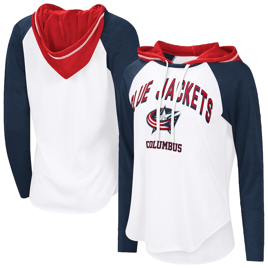 Women's Columbus Blue Jackets G-III 4Her by Carl Banks White VIP Raglan Long Sleeve Hoodie T-Shirt