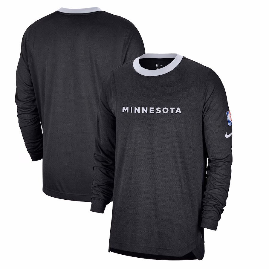 Men's Minnesota Timberwolves Nike Black 2024/25 City Edition Authentic Pregame Performance Long Sleeve Shooting T-Shirt
