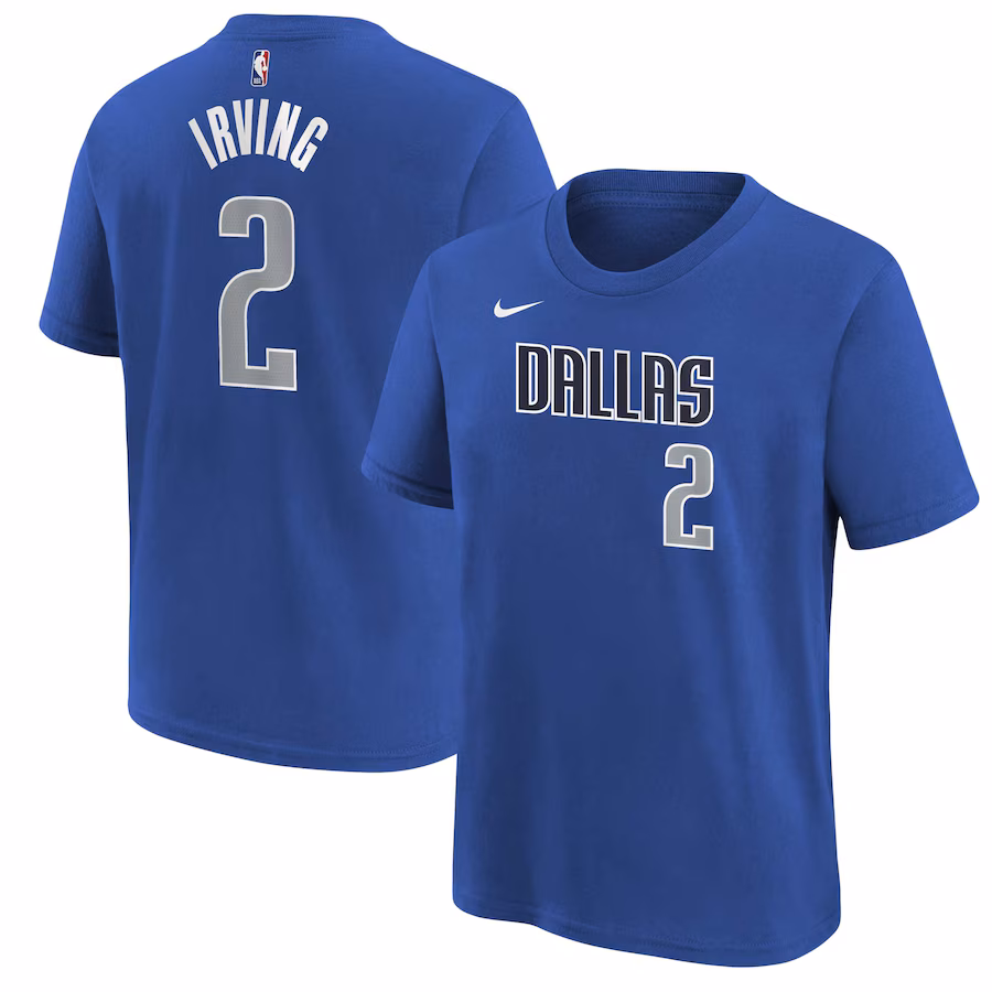 Youth Dallas Mavericks Kyrie Irving Nike Blue Icon Name & Number T-Shirt