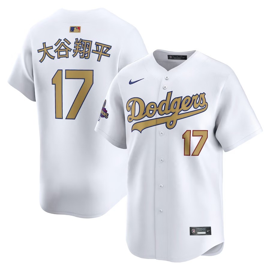 Men's Los Angeles Dodgers Shohei Ohtani Nike White 2025 Gold Collection Kanji Limited Jersey