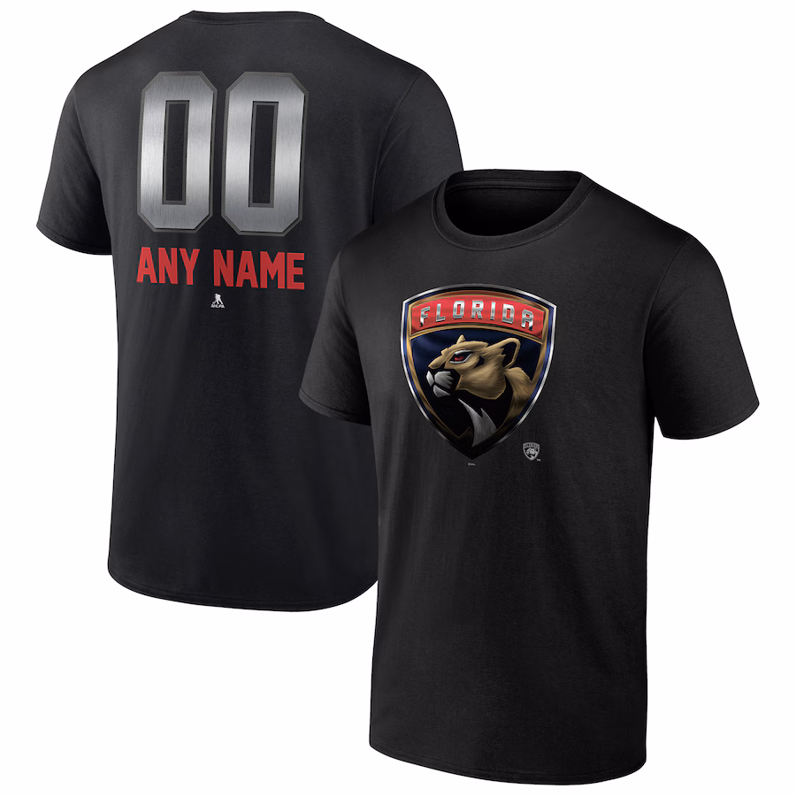 Men's Florida Panthers Black Personalized Midnight Mascot Logo T-Shirt