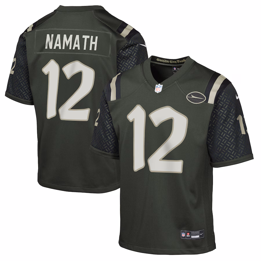 Youth New York Jets Joe Namath Nike Gotham Green 2025 Rivalries Collection Retired Player Game Jersey
