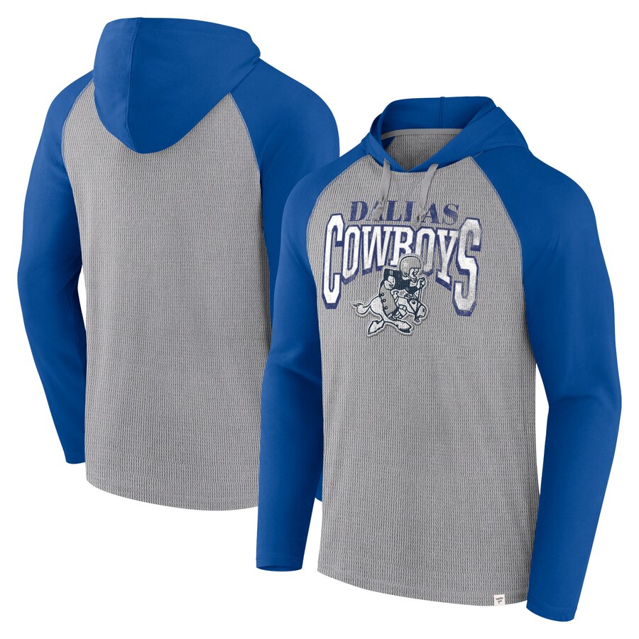 Men's Dallas Cowboys Fanatics Silver/Navy Under Center Long Sleeve Hoodie T-Shirt