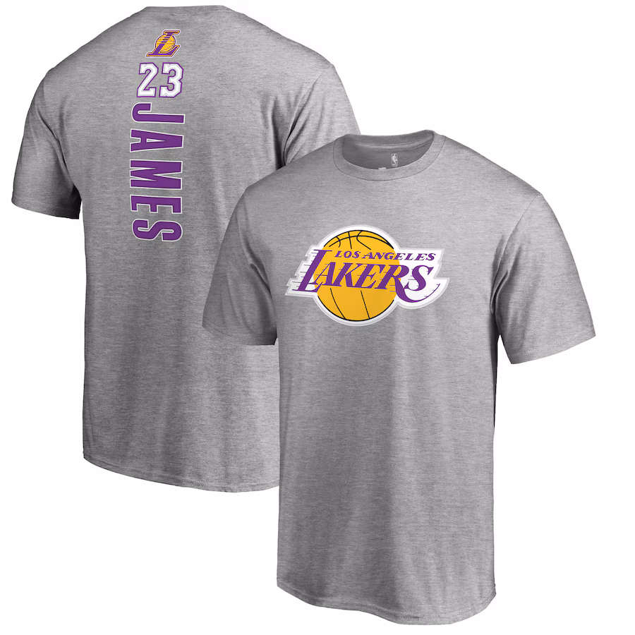 Men's Los Angeles Lakers LeBron James Heather Gray Backer Name & Number T-Shirt