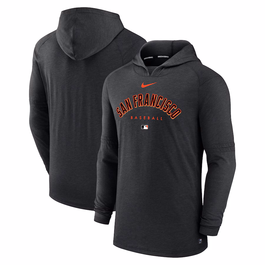 Men's San Francisco Giants Nike Heather Black Authentic Collection Early Work Tri-Blend Performance Pullover Hoodie