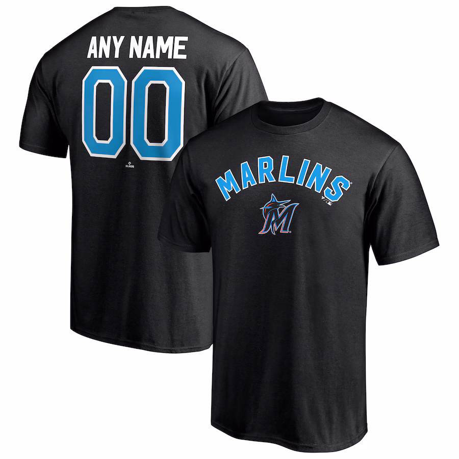 Men's Miami Marlins Black Personalized Team Winning Streak Name & Number T-Shirt