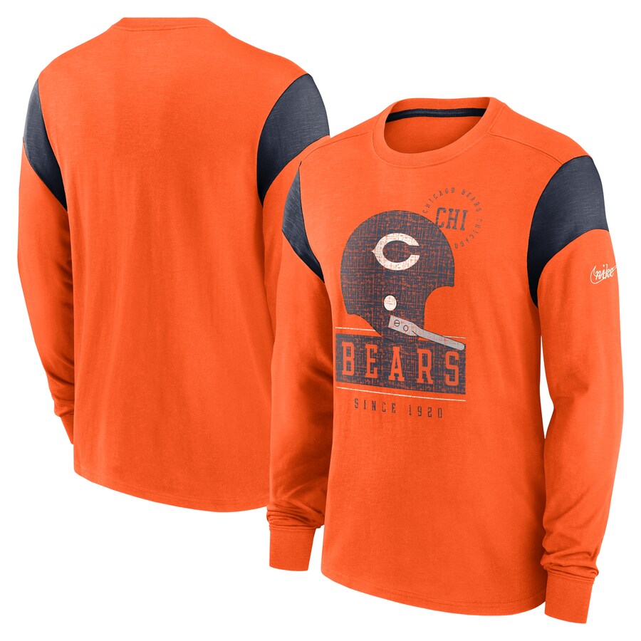 Men's Chicago Bears Nike Heather Orange Rewind Playback Helmet Long Sleeve T-Shirt