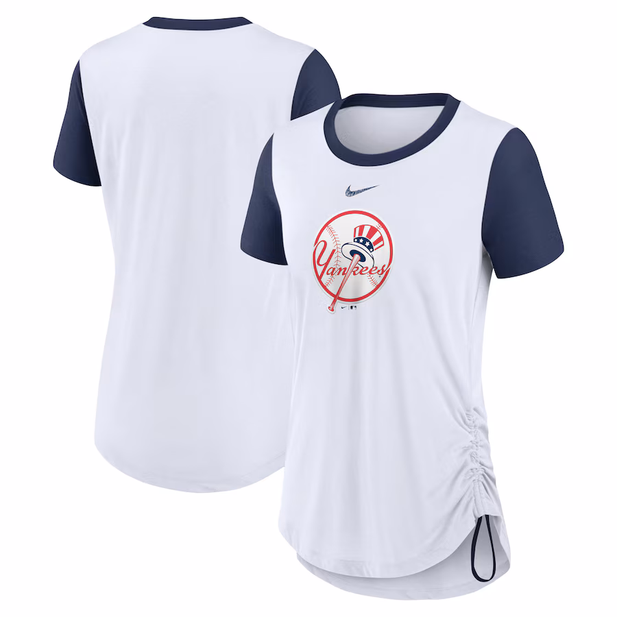 Women's New York Yankees Nike White Hipster Swoosh Cinched Tri-Blend Performance Fashion T-Shirt