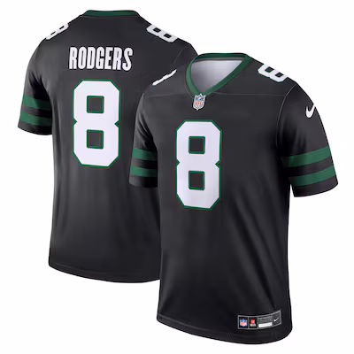 Men's New York Jets Aaron Rodgers Nike Black Alternate Legend Player Performance Top