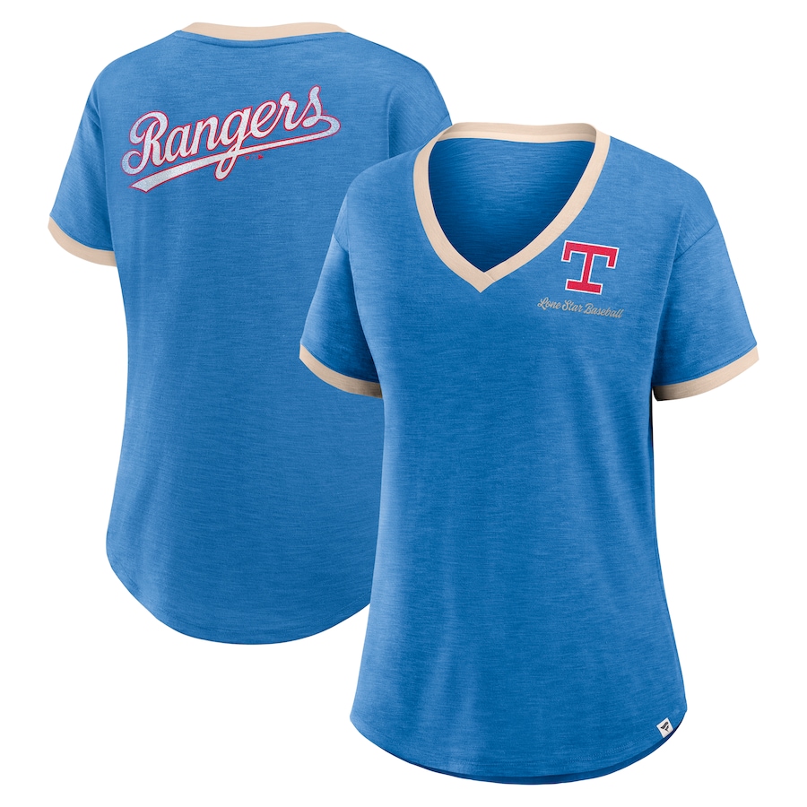 Women's Texas Rangers Fanatics Royal Binge Worthy Stadium Slub V-Neck T-Shirt