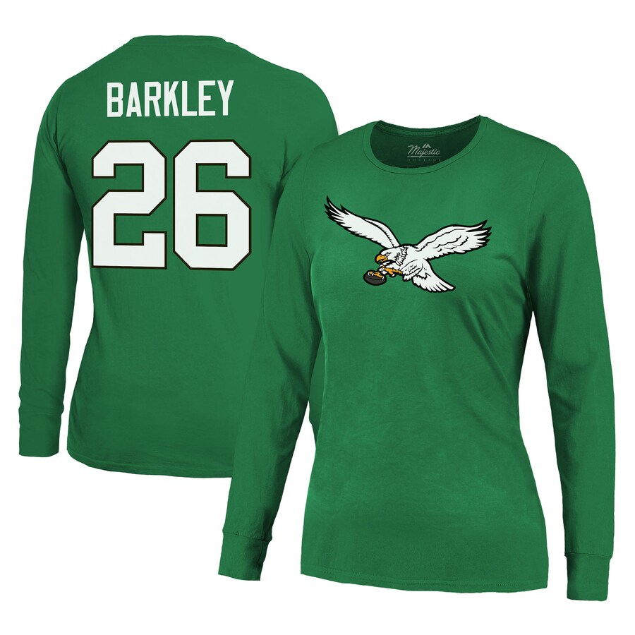 Women's Philadelphia Eagles Saquon Barkley Majestic Threads Midnight Green Name & Number Long Sleeve T-Shirt