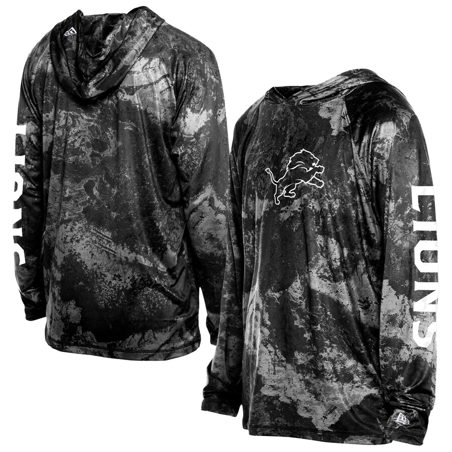 Men's Detroit Lions  New Era Black RealTree Xtreme Camo Raglan Long Sleeve Hooded Top