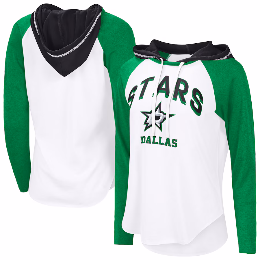 Women's Dallas Stars G-III 4Her by Carl Banks White VIP Raglan Long Sleeve Hoodie T-Shirt