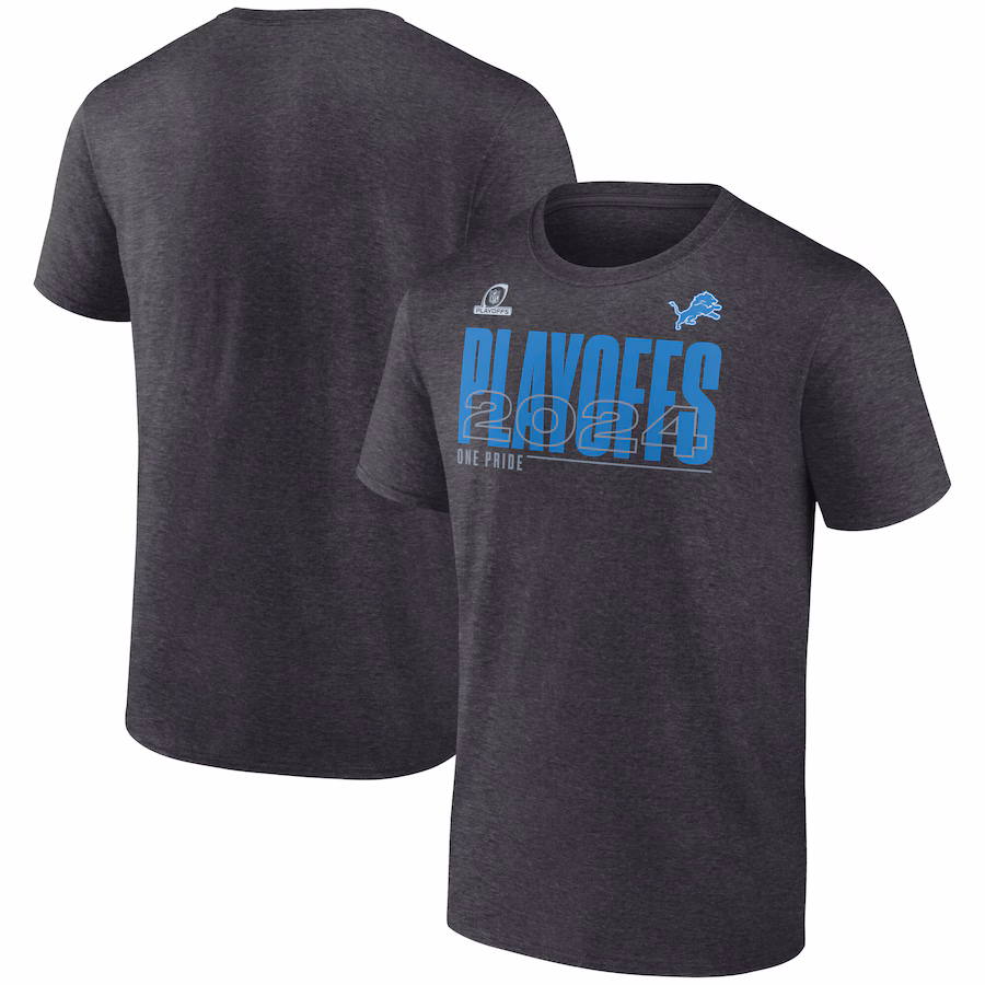 Men's Detroit Lions Fanatics Heather Charcoal 2024 NFL Playoffs T-Shirt