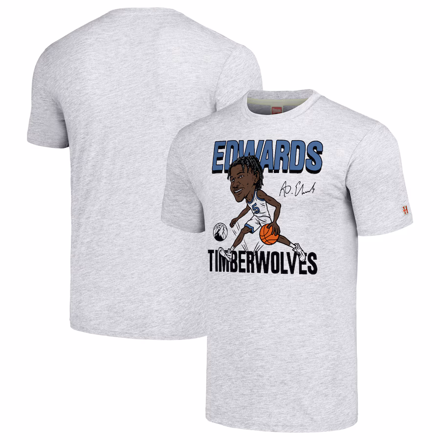 Men's Minnesota Timberwolves Anthony Edwards Homage Ash Caricature Tri-Blend T-Shirt
