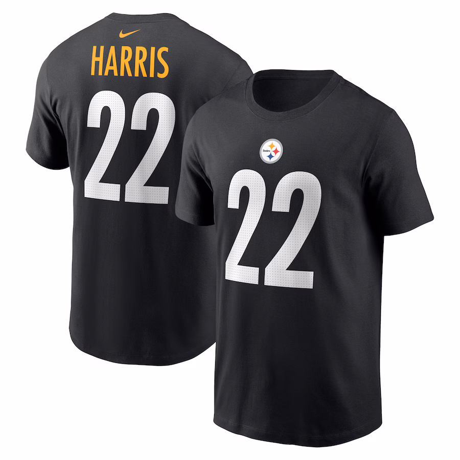 Men's Pittsburgh Steelers Najee Harris Nike Black Player Name & Number T-Shirt